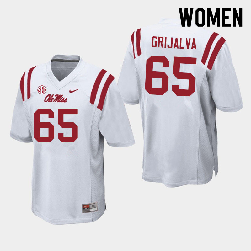 Women #65 Alec Grijalva Ole Miss Rebels College Football Jerseys Sale-White - Click Image to Close